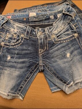 Miss Me Women's Blue Distressed Denim Shorts - Size 22